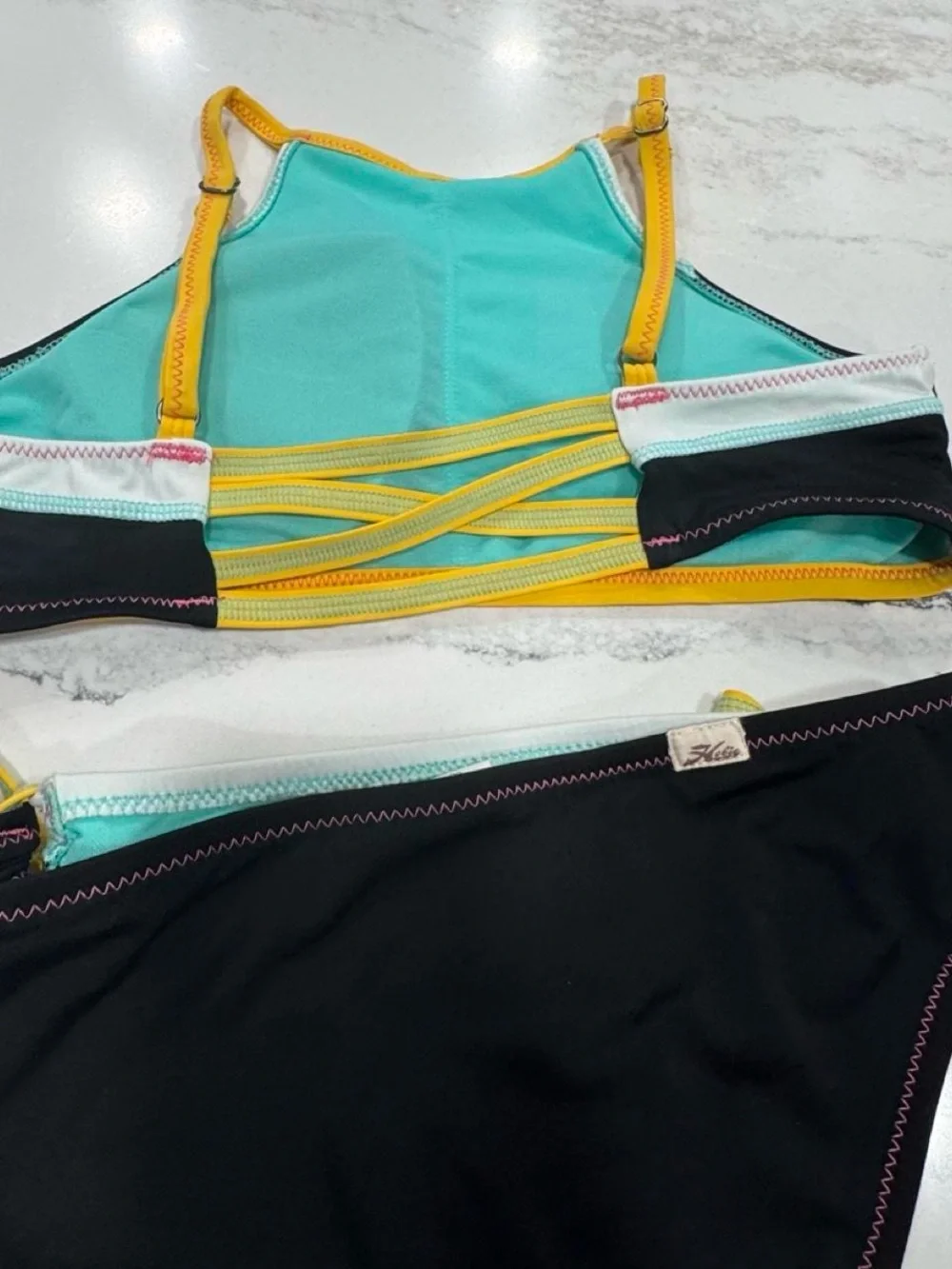 Hobie Black & Aqua Contrast Two-Piece Girl’s Swim Bikini with Yellow Trim